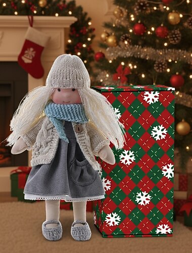  Păpușa Waldorf hand-made fetiță cu haine cozy - păpușă moale din pluș de 11,8 inci cu cutie cadou pentru copii mici Cadouri ideale de Crăciun pentru nepoți și fetițe