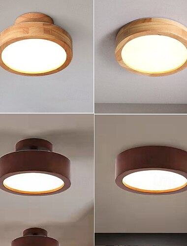  23cm ronde plafondlamp van hout, kunstplafondlamp in Japanse stijl, eenvoudige plafondlamp van boomstammen, semi-inbouw plafondlamp
