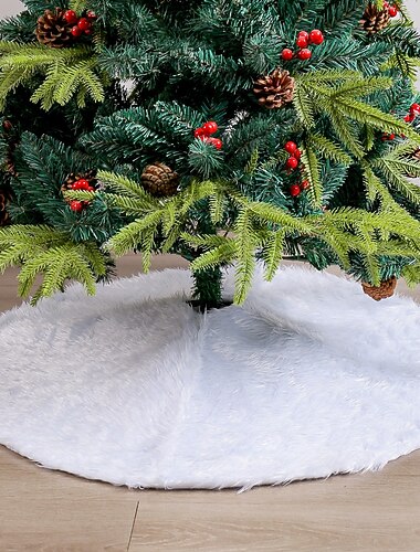  Juletreskjørt hvit plysj rund matte myk fluffy teppe til høytidsfestdekorasjon julepynt forsyninger innendørs hjem gulvdekor rekvisitt