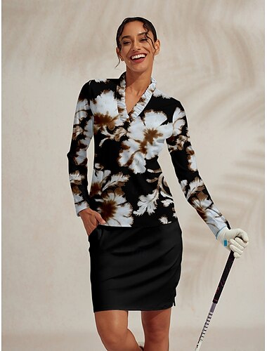  Dames Wandelen poloshirt Zwart Lange mouw Kleding Bovenlichaam Dames golfkleding kleding outfits draag kleding