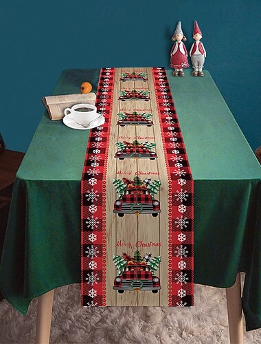  רץ שולחן כריסטמס בד חגים עם הדפס של פתיתי שלג ואיש שלג קישוט שולחן ואביזרים חגיגיים