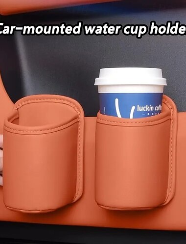  Portavasos de cuero sintético para coche de 1/2 pieza: organizador de almacenamiento multifuncional para el interior del coche, mantiene las bebidas y los accesorios ordenados y limpios.