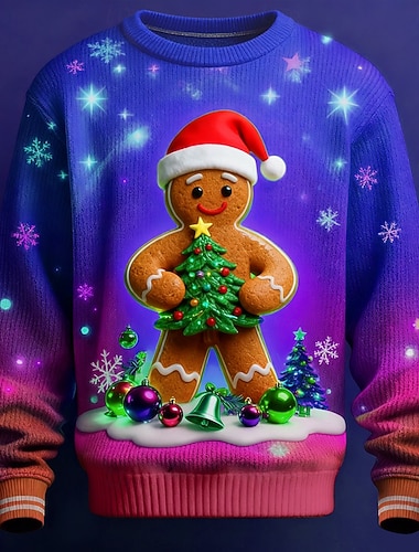  Natale Per uomo Albero Fantasia "Cartone 3D" Campana Brutto maglione di Natale Maglione Maglieria Girocollo Casual Vacanza Quotidiano Festival Stampa 3D Tenere al caldo Manica Lunga Primavera Autunno