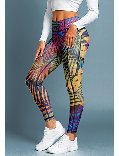  Mulheres leggings de pilates Calças de fitness Leggings de Ginástica Bolsos Imposto de selo Bolsos laterais Pilates Academia Treino de Ginástica Calças Meia-calça Leggings Estampa floral Arco-íris