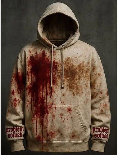  Halloween Homens Gráfico Respingos de sangue Letra Moletom Moda Diário Com Capuz Férias Festa Streetwear Bege Estampado Outono Inverno Designer