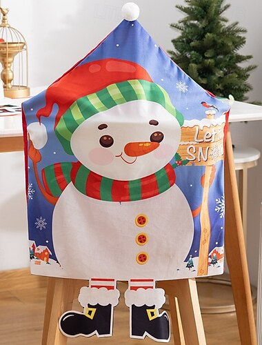  Fundas para sillas navideñas con diseño de pie, lindo muñeco de nieve &Dibujos animados de Papá Noel, decoración del comedor y del hogar, suministros festivos para la fiesta de Navidad