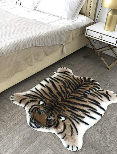  Gebiedstapijten Tijgerprint Vloermat Voor Woonkamer En Slaapkamer Nep Bont Dierenhuid Tapijt Zacht Antislip Machinewasbaar Tapijt Fluffy Accent Vloermat Thuisdecoratie