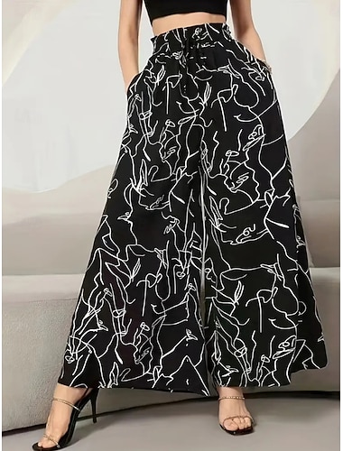  Dame Bred Bukseben kinesisk Mote Gatemote Fritid Full lengde Høy Midje Blomstret Elastisk midje Printer comfy Myk Bekvem Mikroelastisk utendørs Gate Svart Rosa Blå Grønn Sommer Vår Høst Løstsittende