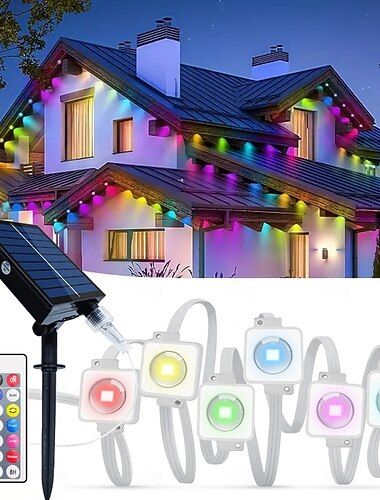  Guirlande lumineuse solaire d'extérieur permanente, rechargeable et chronométrée, 10 m, 20 m, 30 m, 50 m, LED, étanche IP65, idéale pour les toits, les cours, les fêtes de Noël