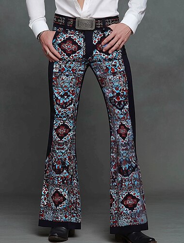  Herren Geometrisches Muster Ethnisch Disco-Hosen 60er 70er Schlaghosen Mittlere Taille Western Vintage-Retro Outdoor Urlaub Lässig Seitentaschen Schlaghose Frühling Herbst 3D-Druck Schwarz