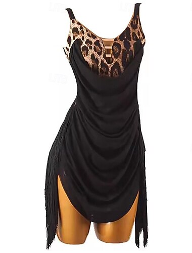  Robe de danse latine à pompons pour femme, tenue de compétition pour salsa, rumba, chacha, scène