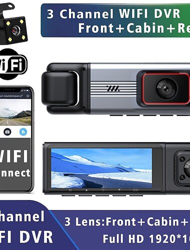  1080p full hd autós DVR 3 hüvelykes ips fedélzeti kamera wifi / éjjellátó / hurokfelvétellel 4 infravörös LED-es autós felvevő