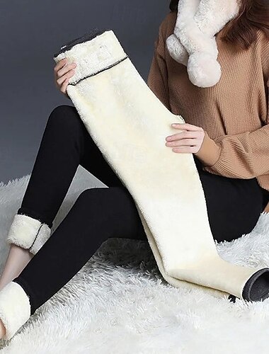 Lambskin Winter Leggings for Women, Fleece Lined Thermal High Waist Slim Pants, Thick Warm Stretch Cotton Jeggings for Cold Weather