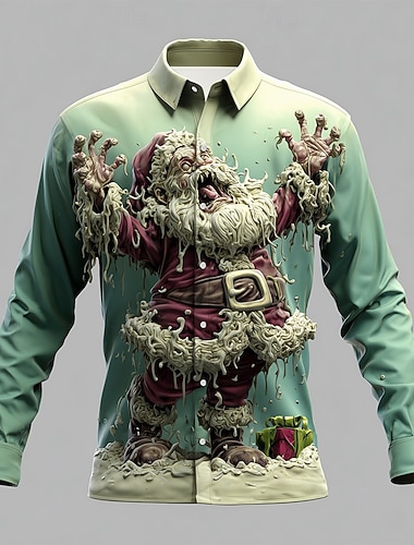 Homens Papai Noel Zumbis Terror Camisa Social camisa de botão Manga Longa Punk gótico escuro Ao ar livre Feriado Verão Primavera Aberto para a Lateral Impressão 3D camisas de colarinho Azul verde   Homens Papai Noel Zumbis Terror Camisa Social camisa de botão Manga Longa Punk gótico escuro Ao ar livre Feriado Verão Primavera Aberto para a Lateral Impressão 3D camisas de colarinho Azul verde