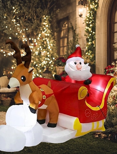 Рождественские сани с оленями Санта-Клауса со светодиодными лампами, надувная воздушная модель, для внутреннего и наружного использования, для двора, газона, праздничная атмосфера, реквизит для   Рождественские сани с оленями Санта-Клауса со светодиодными лампами, надувная воздушная модель, для внутреннего и наружного использования, для двора, газона, праздничная атмосфера, реквизит для