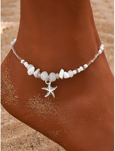  Women's Bohemian Beaded Anklet with Starfish Pendant, Adjustable Beach Foot Jewelry for Summer, Vacation and Parties