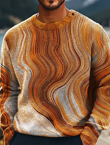 Herre Abstrakt Flytende Kviksand / Væske Pullover genser Strikketøy Crewneck Fritid Feriereise Hjem Gate 3D-utskrift Strikking Hold Varm Langermet Vår Høst Vinter Blå Oransje Multi Color