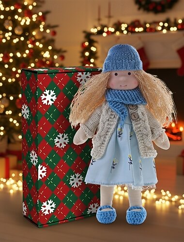  Håndlaget Waldorf dukke babyjente med koselige klær - 30 cm myk plysj dukke med gaveeske småbarn Ideelle julegaver barnebarn jenter