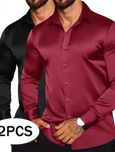  Per uomo Camicia Come la seta Camicia in raso Camicia elegante Camicia con Bottoni Semplice Formale Matrimonio Bianco + rosso Bianco + Verde Bianco + nero Bianco + blu Manica Lunga Bavero Primavera