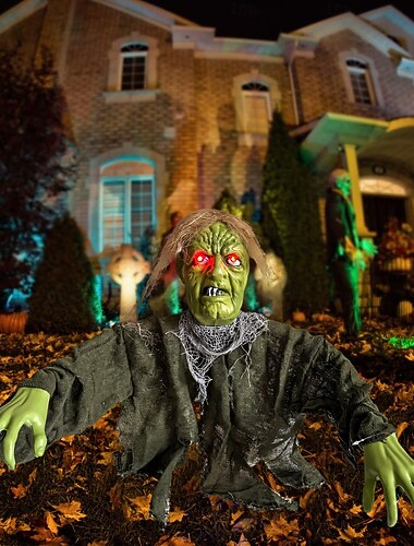  Halloween-dekoration utomhus zombie banbrytare, animatronic lysande halloween zombie med LED-ljus blinkande ögon, läskiga zombier, skräckdekoration för utomhus trädgård gräsmatta spökhusdekoration