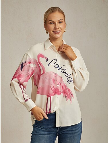 löst sittande skjorta med flamingotryck