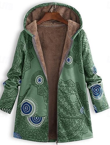  Kvinnors Sherpa-jacka fleecefodrad avslappnad jacka bekväm andningsbar tryck avslappnad geometrisk semester gata avslappnad daglig klädsel fram vanlig huva lång ärm ytterkläder röd lila grön vår