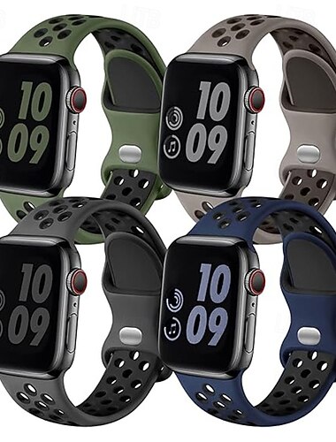  4 pacotes Pulseira Esportiva Fecho Moderno circuito esportivo Compatível com Pulseira Apple Watch 38mm 40mm 41mm 42mm 44mm 45mm 49mm Dois tons Ajustável Silicone pulseira de substituição para iwatch