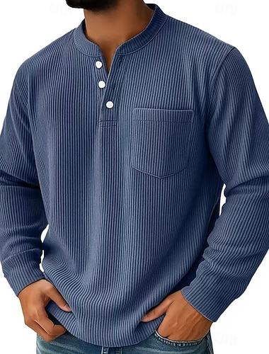  Homme Chemise en velours côtelé Chemise Henley T-shirt manche longue Couleur Unie Uni Texturé Mode Designer Occasionnel Avec Poches Boutons Henley Extérieur Occasionnel Quotidien Été Automne Hiver