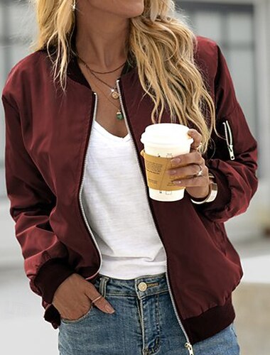  Dámské Bunda Neformální bunda Pohodlné Zip Módní Na běžné nošení Bez vzoru Dovolená Ležérní Denní nošení Jdeme ven Krátké Standardní Do V Běžný Dlouhý rukáv Svrchní oděvy Černá Fialová Tmavě zelená