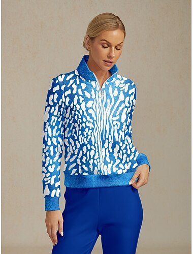  Mulheres Moletom Azul Manga Longa Blusas Roupas femininas de golfe, roupas, roupas, roupas