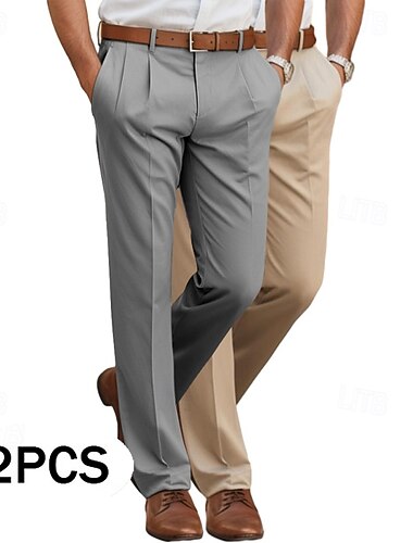  Homme Pantalons Dress Pants works Pantalon décontracté Pantalon plissé Pantalons de Costume Poche Avant Jambe Droite Uni Confort Longueur complète Mariage Affaires Occasionnel Mode Classique Marron