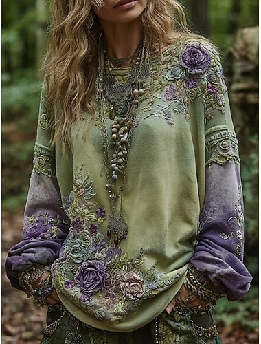 نسائي كنزة صوفية ورد الرسم دافئ نشيط عتيق كم طويل رقبة عالية مدورة رقبة دائرية قمصان عادية شارع مناسب للبس اليومي فضفاض بقع طباعة أرجواني أخضر الربيع الخريف الشتاء   نسائي كنزة صوفية ورد الرسم دافئ نشيط عتيق كم طويل رقبة عالية مدورة رقبة دائرية قمصان عادية شارع مناسب للبس اليومي فضفاض بقع طباعة أرجواني أخضر الربيع الخريف الشتاء