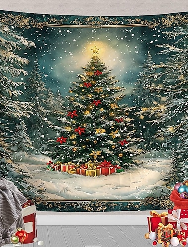  jul hengende billedvev juletre julekrans gaveesker stor veggkunst veggmaleri dekor teppe gardin ferie hjem soverom stue festlig fest sesongfest dekorasjon