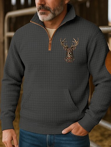  Pánské Mikina Waffle mikina Svetrová mikina s kapucí Svetr Čtvrtletní mikina na zip Černá Tmavě šedá Stojáček Bez vzoru Slátanina Ležérní Denní Sporty a outdoor Šik ven Chladný Sportovní oblečení