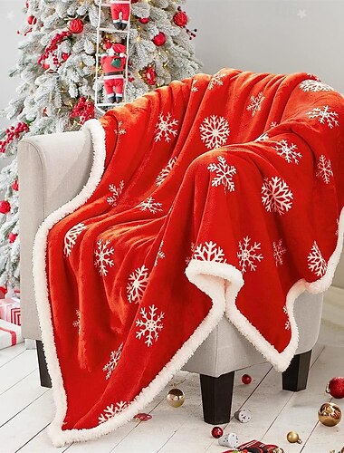  Manta polar con copos de nieve rojos navideños, manta de invierno súper suave y cálida, manta acogedora para la siesta, regalo navideño perfecto