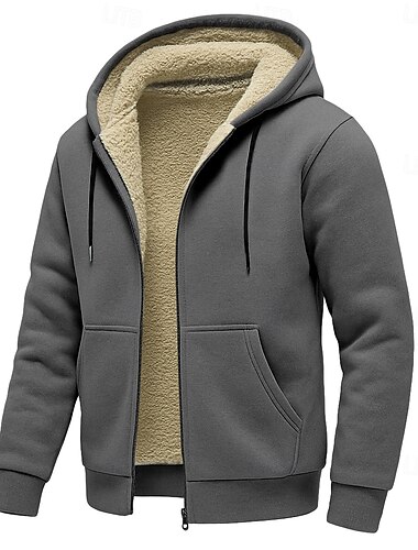  Herr Huvtröja Huvtröja med dragkedja Huvtröja i fleece Fleecefodrad huvtröja Svart Ljusgrå Mörkgrå Huva Slät Sport & Utomhus Ledigt Dagligen Streetwear Häftig Sportkläder Höst Vinter Kläder Pull