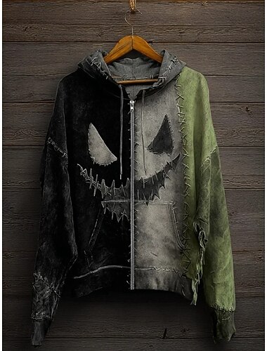  Damen Hoodies mit Reißverschluss Grafik Punk Aktiv Vintage Langarm Mit Kapuze Normale Oberteile Heim Alltagskleidung Lässig Patchwork Grün Herbst Winter