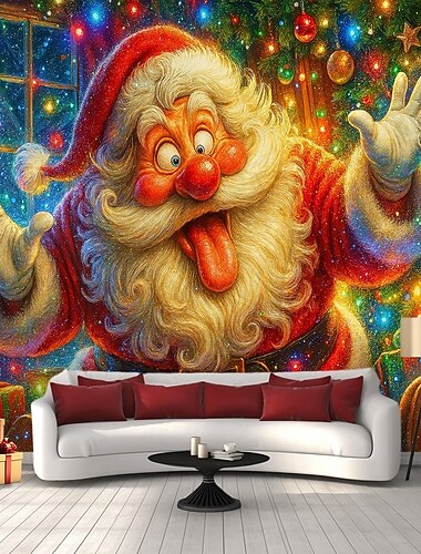  Fondo de tapiz navideño colorido Santa Claus con luces decoración navideña 2025 para dormitorio salón fiesta y decoración al aire libre