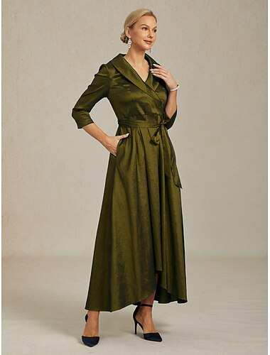  Per donna Abito lungo maxi Vestito da Festa Elegante Vintage Vestibilità regolare Tinta unica Manica 3/4 Scollo a V Verde oliva Autunno Inverno