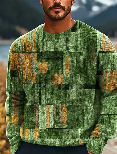  Herre Geometrisk Fargeblokk Pullover genser Strikketøy Crewneck Fritid Feriereise Hjem Daglig 3D-utskrift Strikking Hold Varm Langermet Vår Høst Vinter Blå Brun Grønn