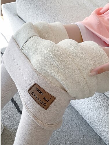  Mulheres Calças de lã Leggings leggings forradas de lã Moda Básico Casual Comprimento total Cintura Alta Tecido Corte alto Confortável Macio Com Stretch Casa Diário Cinza escuro Preto Bege Cinzento