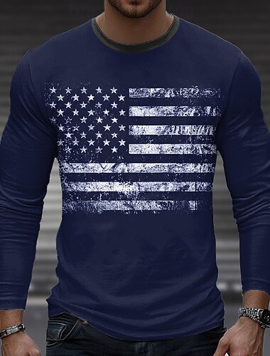  4η Ιουλίου 2026 250η Ημέρα Μνήμης Ανδρικό 3D Εκτύπωση Σημαία ΗΠΑ Μπλουζάκι Crew Neck Μακρυμάνικο Για Υπαίθριο Αθλητισμό