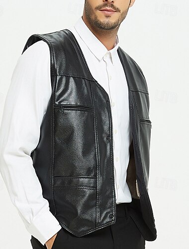 Pánské Kamizelka Vesta Venkovní Denní Módní Na běžné nošení Jaro Podzim Kapsy Knoflíky Umělá kůže Pohodlné Bez vzoru Jednořadové sako s jedním knoflíkem Do V Běžný Černá Vesta   Pánské Kamizelka Vesta Venkovní Denní Módní Na běžné nošení Jaro Podzim Kapsy Knoflíky Umělá kůže Pohodlné Bez vzoru Jednořadové sako s jedním knoflíkem Do V Běžný Černá Vesta