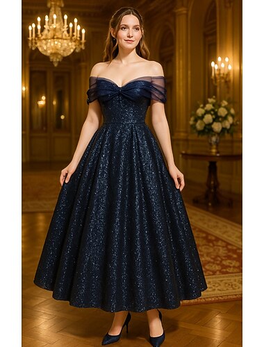  A-vonalú Földig érő Midi Koktél ruhák Party ruhák Elegáns csillogó Rövid ujjú Aszimmetrikus Esküvő Előírásos Zseb Flitteres val vel Csillogás