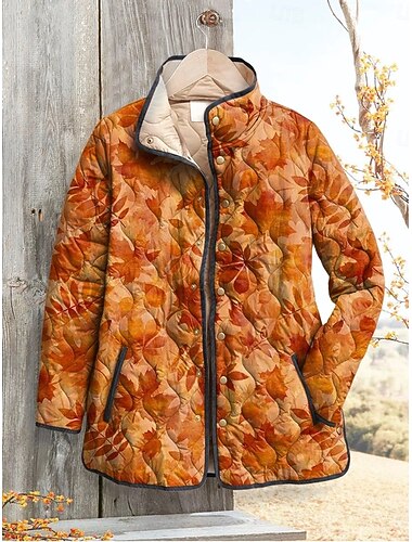  Mujer Chaqueta de Invierno Chaqueta acolchada Mantiene abrigado Cómodo Bolsillo Botones Estampado Moda Diario Exterior Floral Vacaciones Casual Diario Botonadura Simple Regular Escote Chino Ajuste