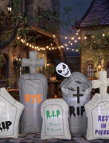  1 pieza 2,4 m * 1,5 m Halloween fantasma lápida esqueleto LED inflable modelo de aire interior y exterior patio jardín fiesta horror y atmósfera extraña luz decorativa enchufe UE/EE. UU./Reino
