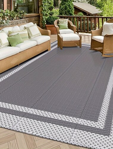 屋外用マット モダンな柄の屋外用マット、デッキ、キャンプ場、プールデッキ用の耐久性のあるプラスチック製マット &RV