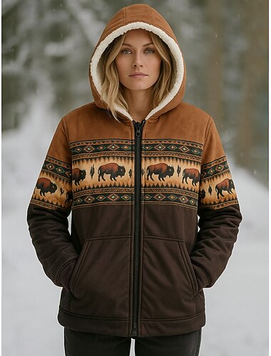  Per donna Cappotto Invernale Caldo Cerniera Tasca Stampato Moda Casual Animale Streetwear Casuale Regolare Con Cappuccio Vestibilità regolare Manica Lunga Capispalla Blu Viola Verde Primavera Autunno
