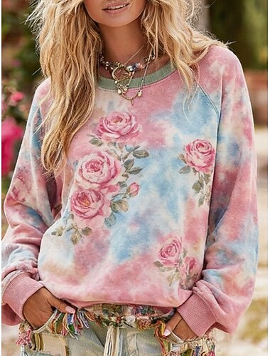  Γυναικεία Pullover Φούτερ Φλοράλ Μοντέρνα Κομψό στυλ street Κλασσικό Μακρυμάνικο Στρογγυλή Ψηλή Λαιμόκοψη Στρογγυλή Λαιμόκοψη Κανονικά μπλουζάκια Καθημερινή Ένδυση Causal Στάμπα Ανθισμένο Ροζ