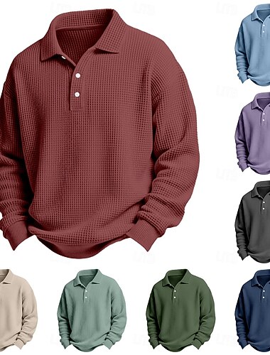  Homme Chemises Polo Gaufre Chemise de golf Occasionnel Fête Revers manche longue Frais Uni Style Classique Automne Printemps & Automne Toutes saisons Coupe régulière Blanche Vert Claire Bleu Ciel